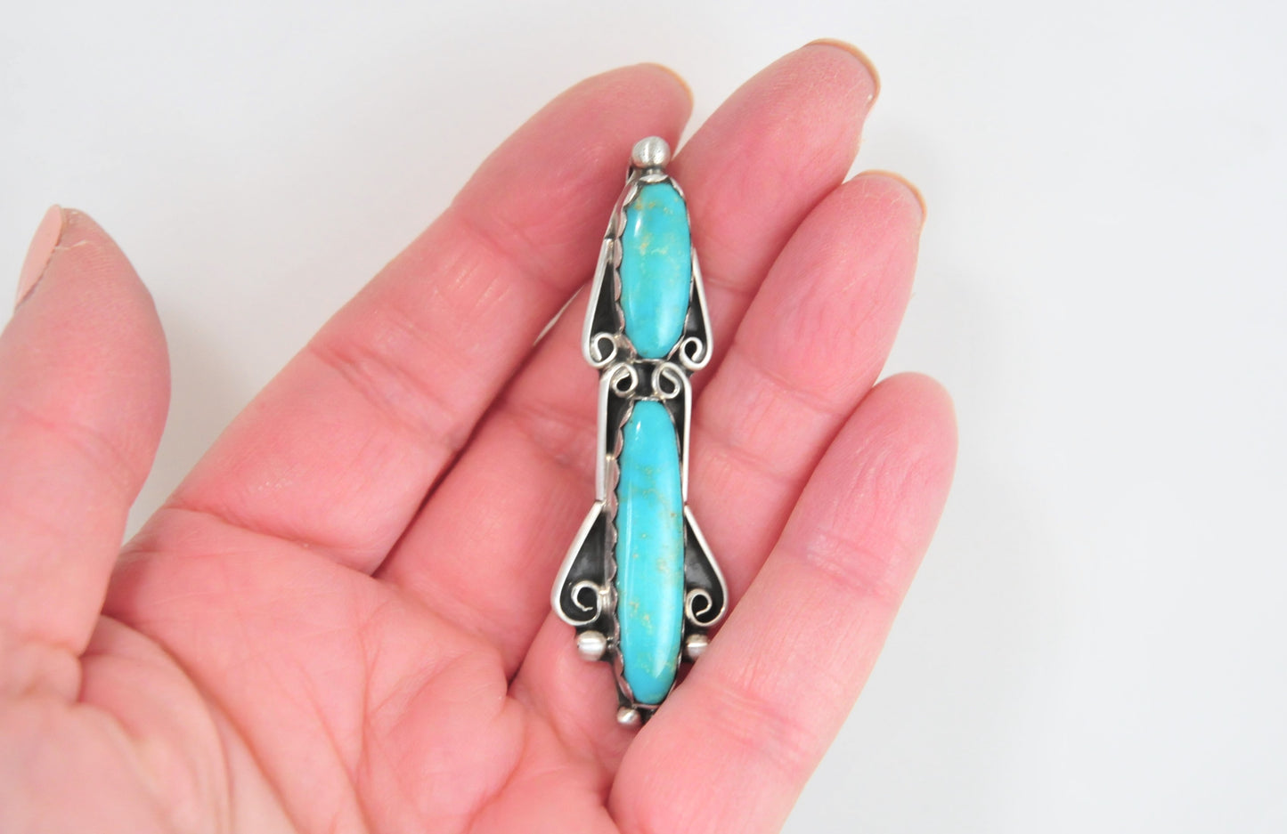 Vintage Signed Navajo Turquoise Sterling Silver Pendant