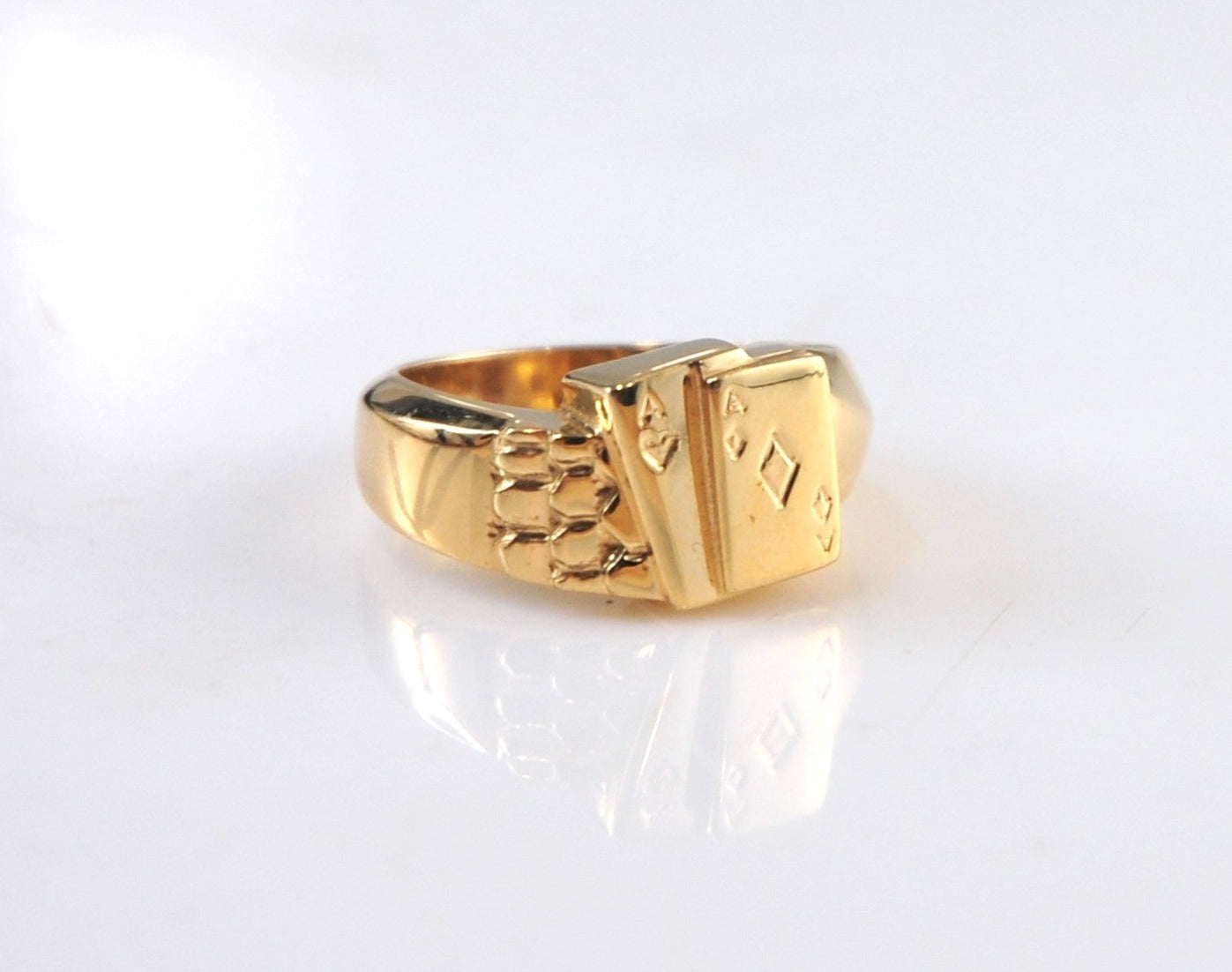 Heavy Designer Solid 14K Gold Aces Ring