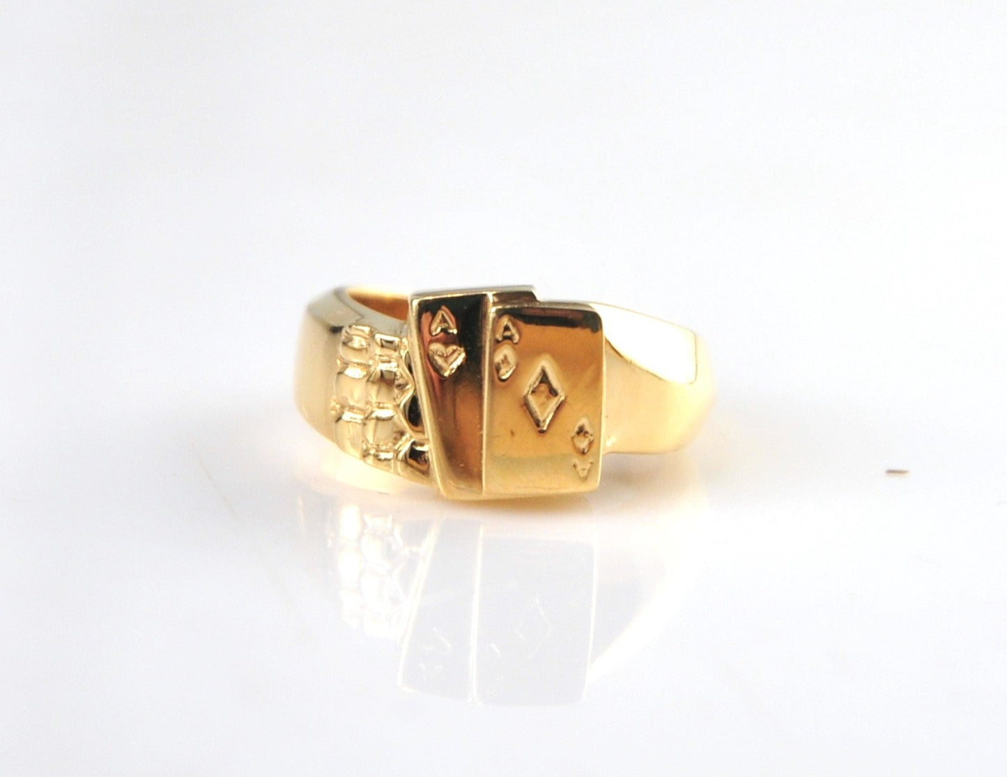 Heavy Designer Solid 14K Gold Aces Ring