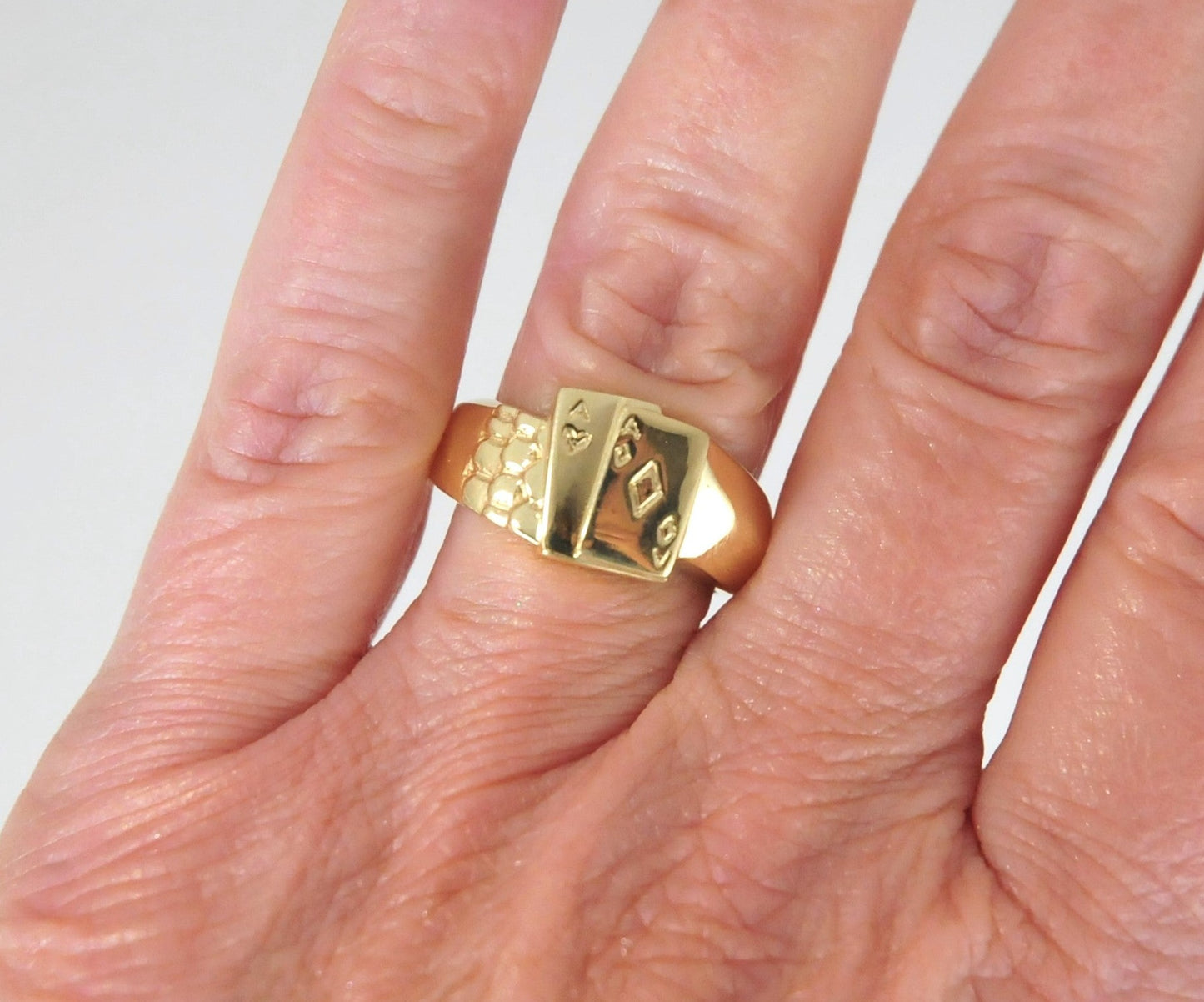 Heavy Designer Solid 14K Gold Aces Ring