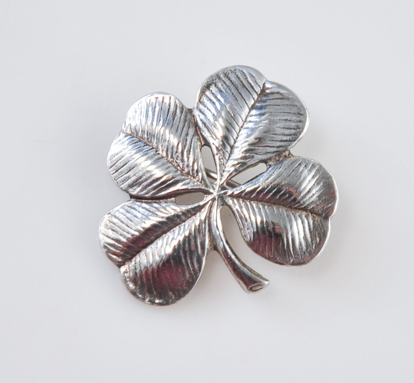 Vintage Sterling Silver Shamrock Four Leaf Clover Brooch