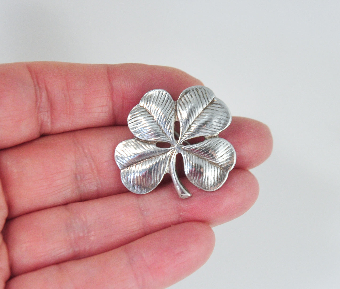 Vintage Sterling Silver Shamrock Four Leaf Clover Brooch