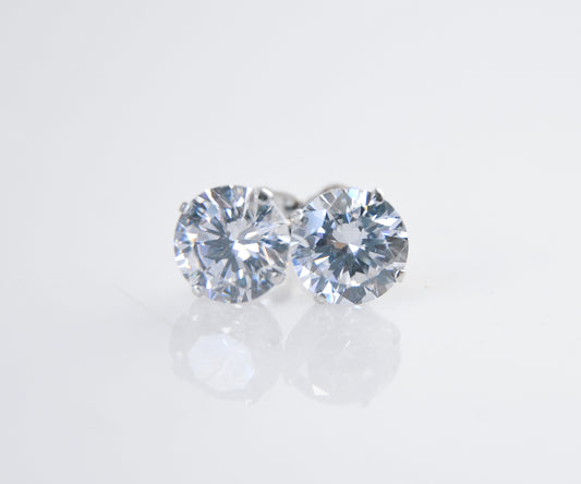 Designer 14K White Gold 6.5mm CZ Stud Earrings