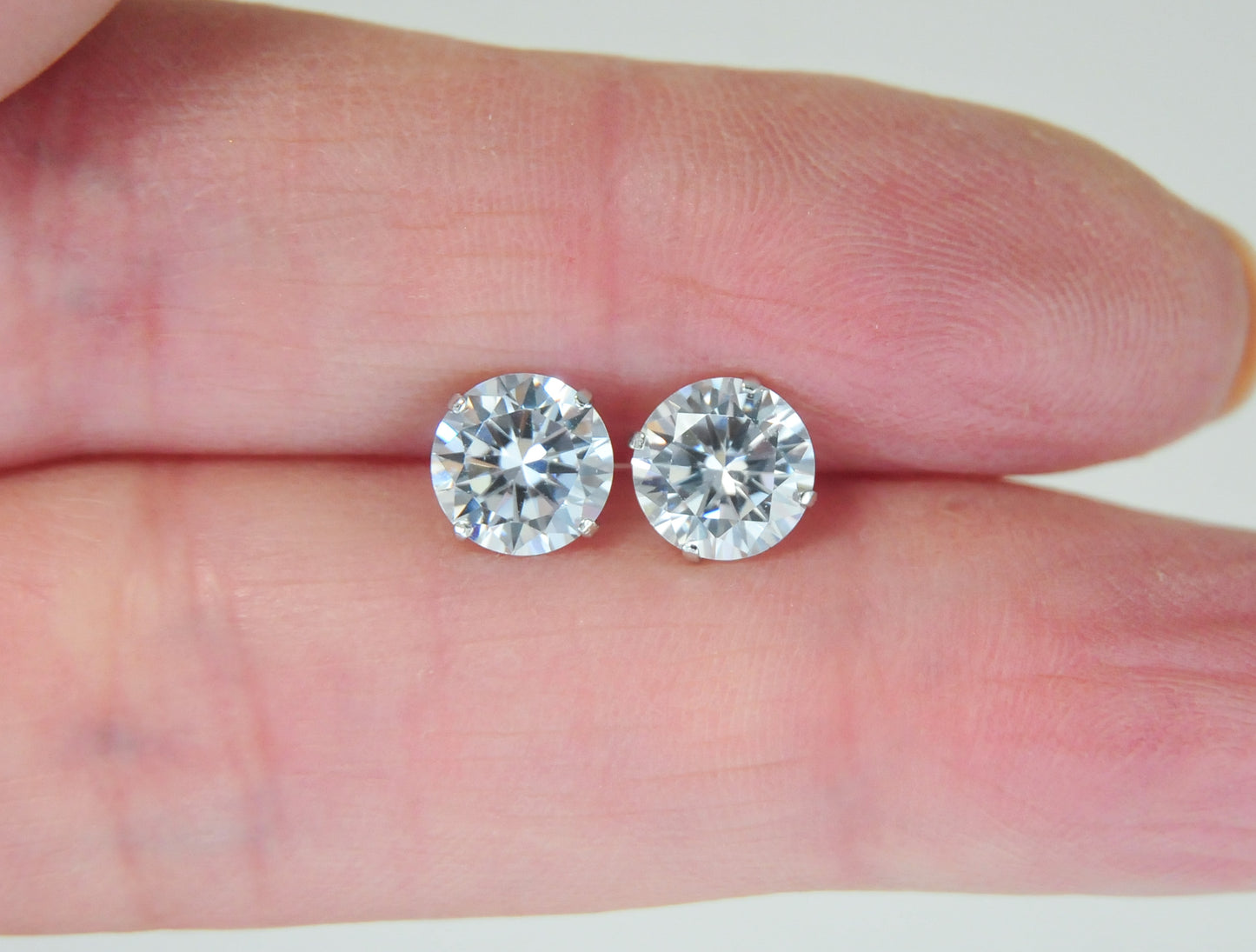 Designer 14K White Gold 6.5mm CZ Stud Earrings