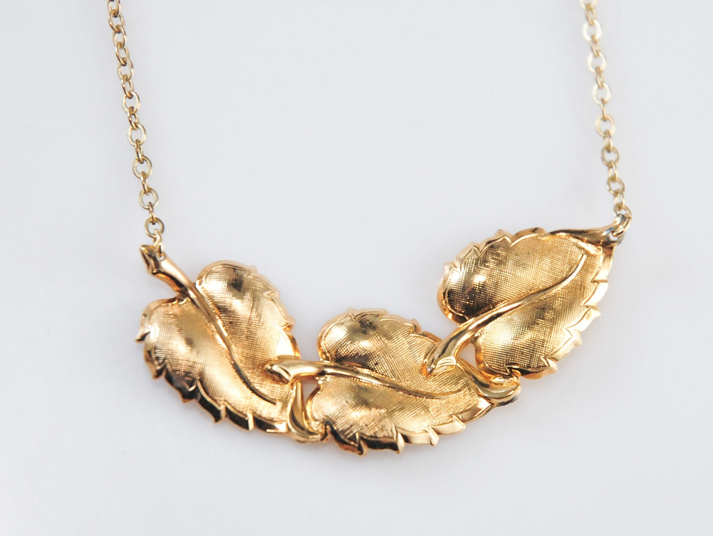 Vintage Danecraft Gold over Sterling Silver Leaf Bib Necklace