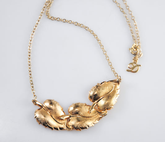 Vintage Danecraft Gold over Sterling Silver Leaf Bib Necklace