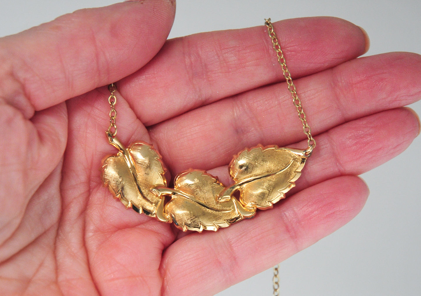 Vintage Danecraft Gold over Sterling Silver Leaf Bib Necklace