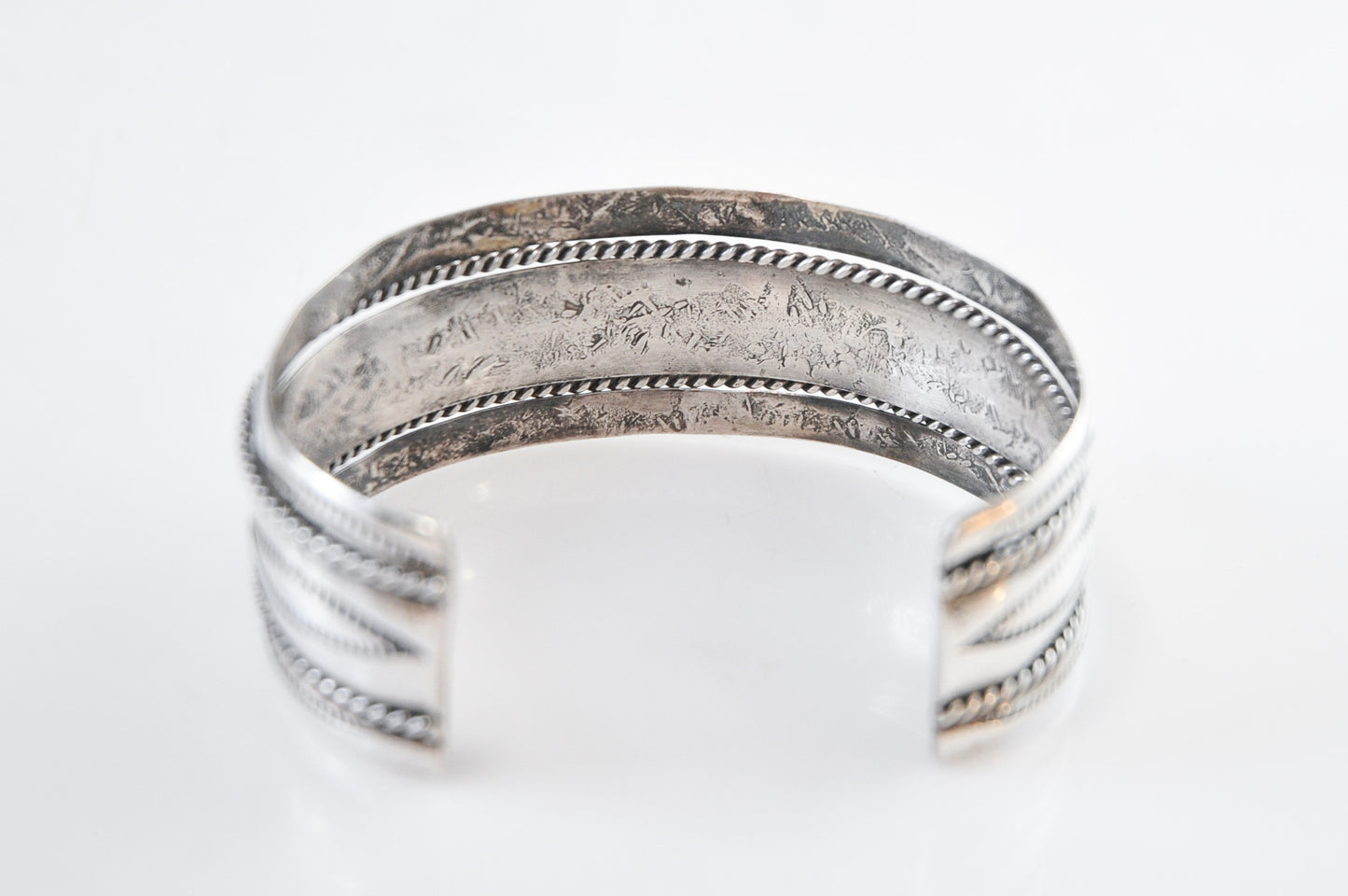 Wide Vintage Native American Sterling Silver Stamped Cuff Bracelet