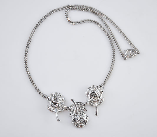 Vintage Sterling Silver Marcasite Rose Bib Necklace