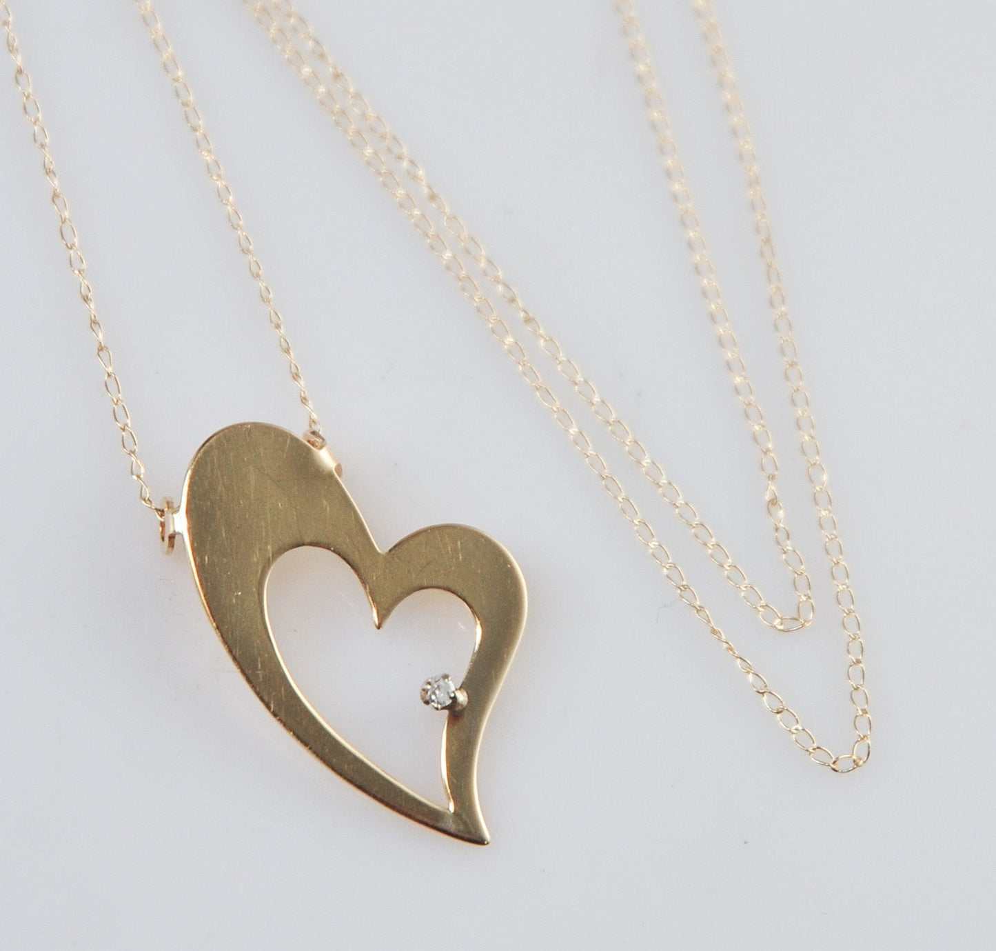 14K Gold Diamond Heart Choker Necklace