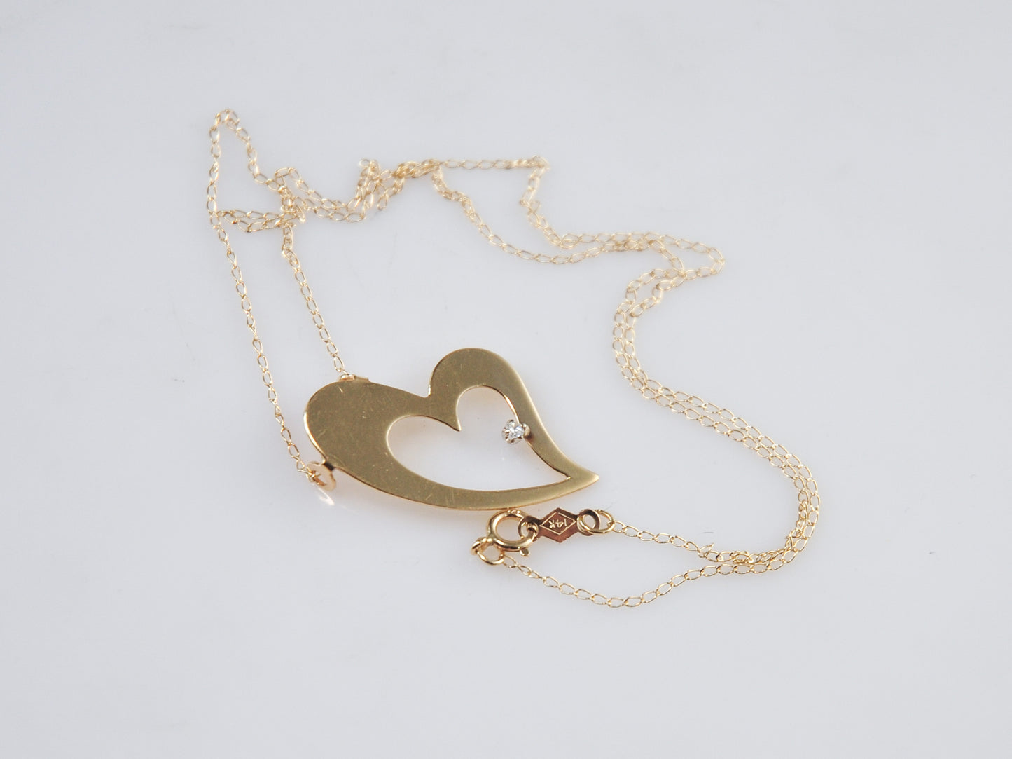 14K Gold Diamond Heart Choker Necklace