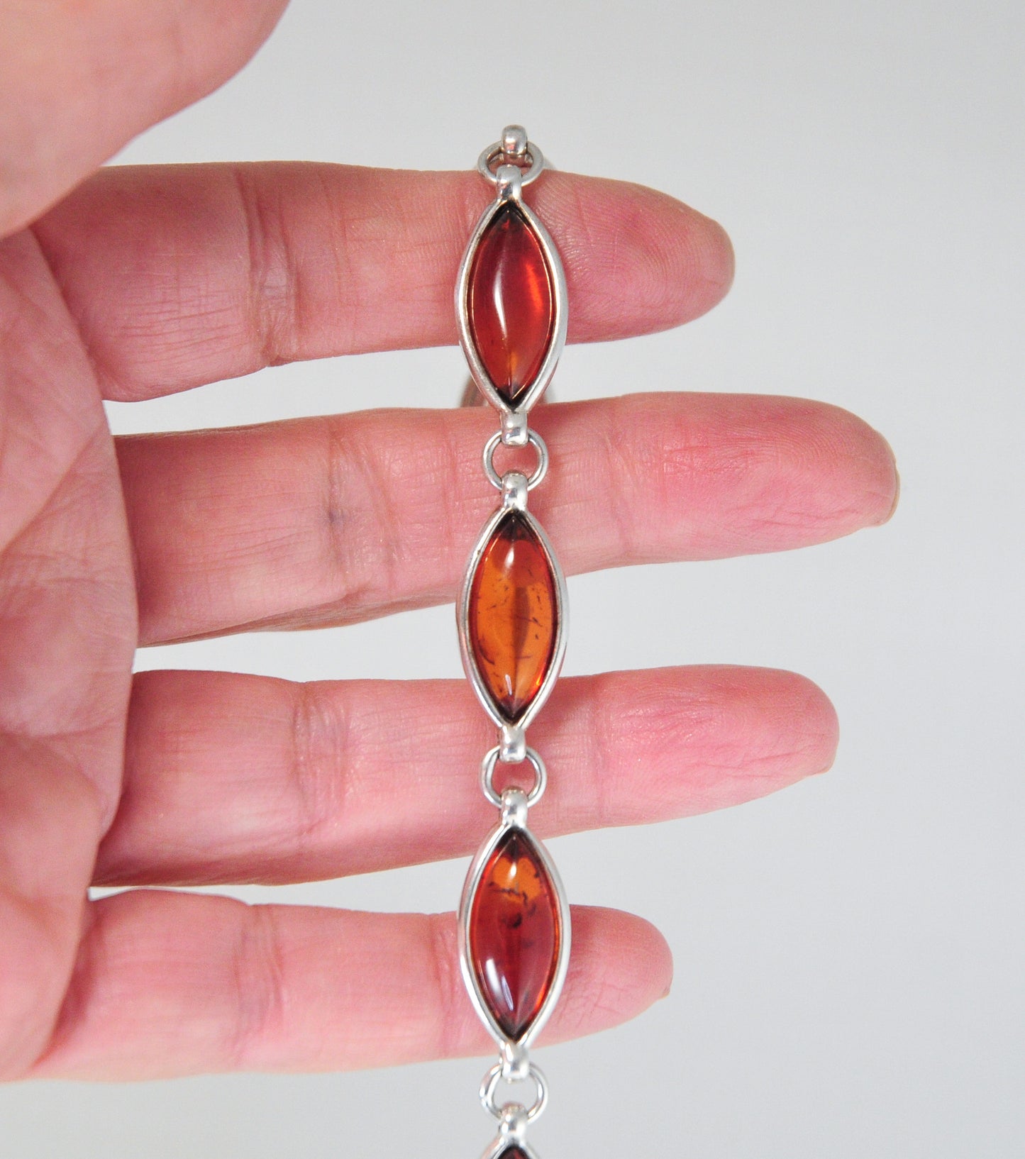 Vintage Sterling Silver Amber Bracelet