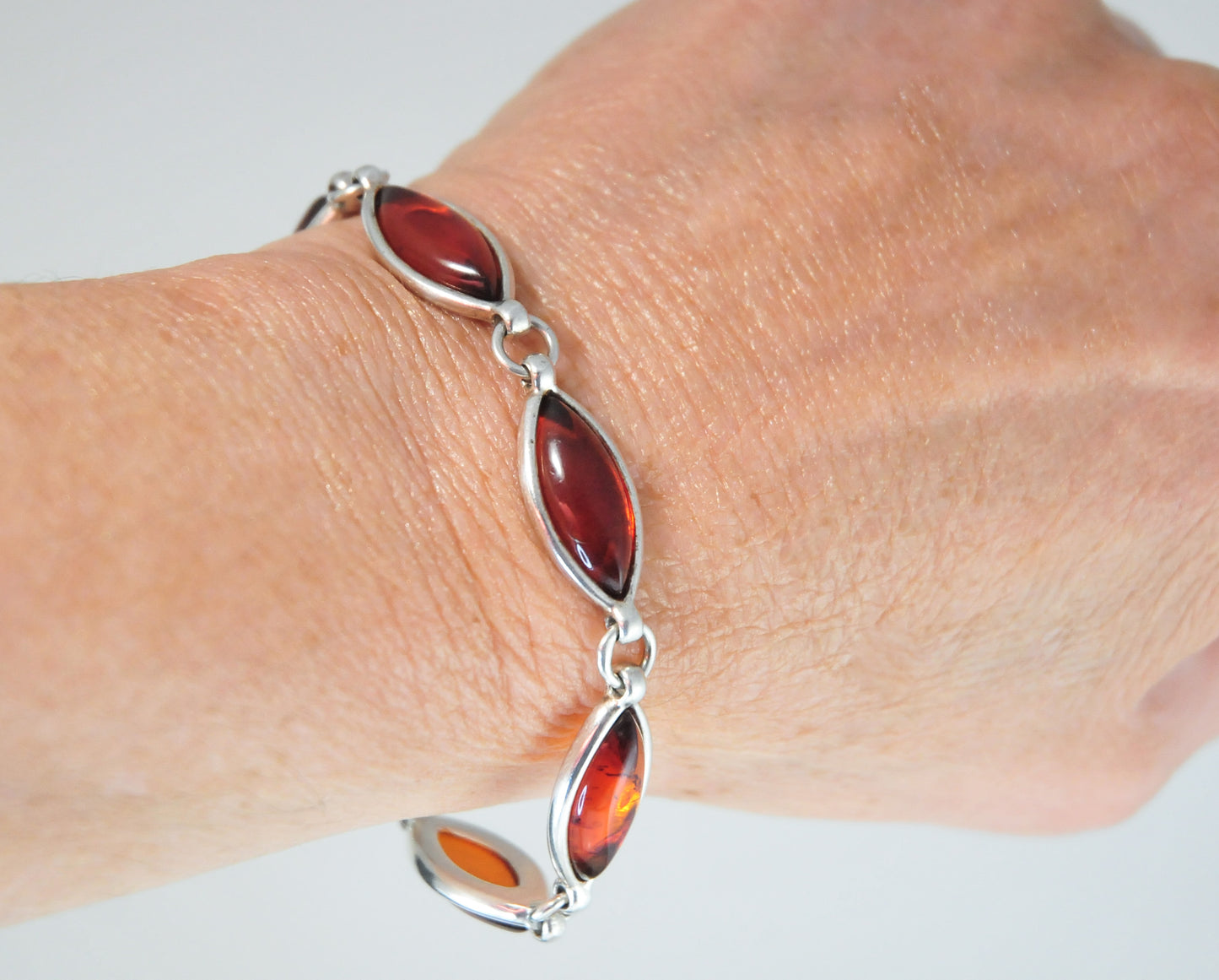 Vintage Sterling Silver Amber Bracelet