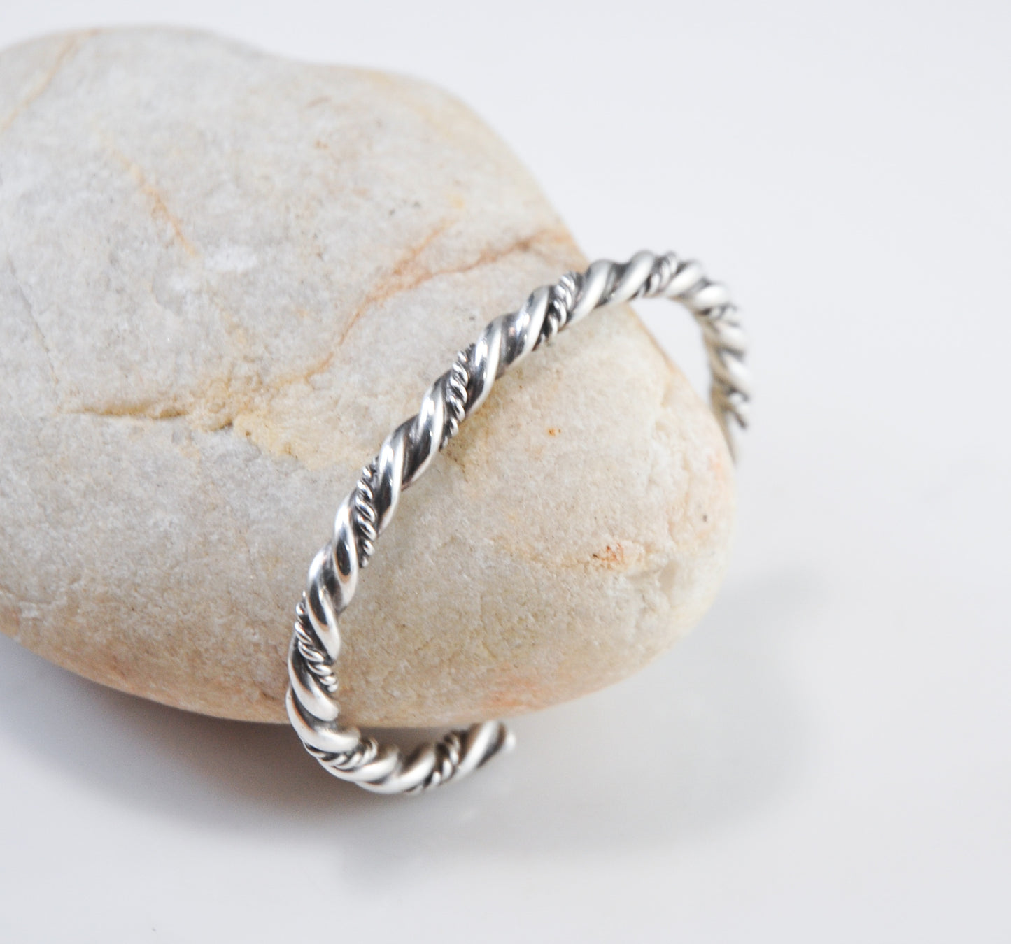 Small Wrist Navajo Sterling Silver Rope Twist Cuff Bracelet