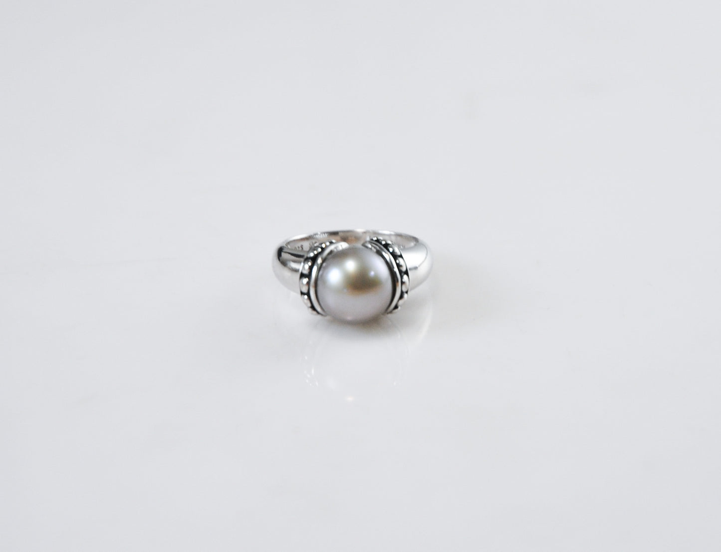 Designer Sterling Silver 9mm Pearl Ring Size 5 1/4