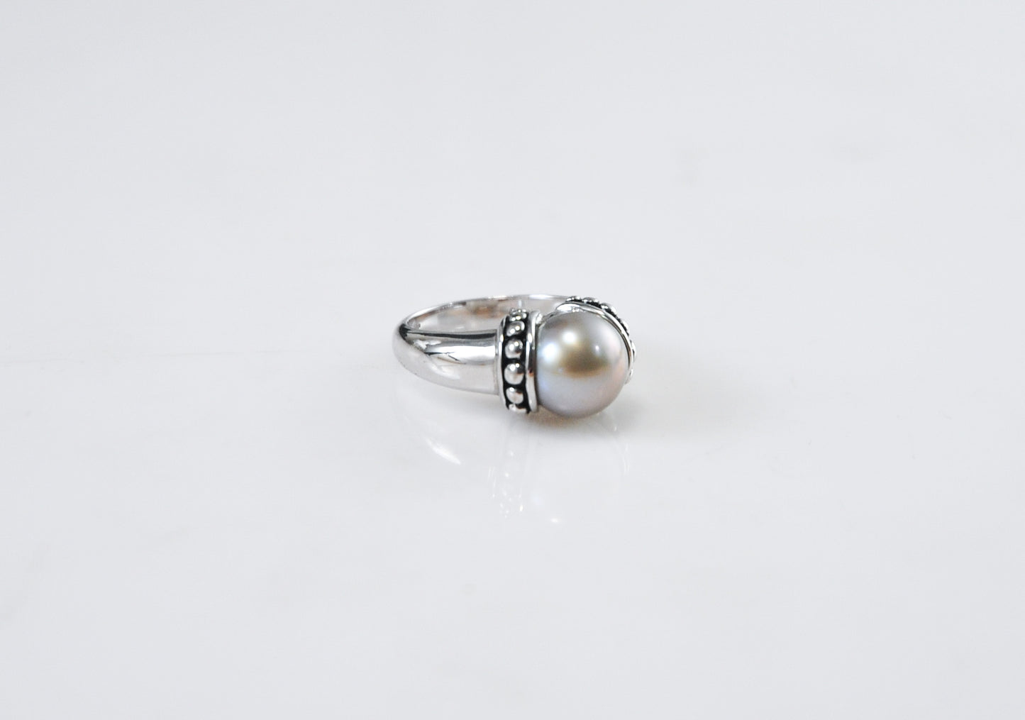 Designer Sterling Silver 9mm Pearl Ring Size 5 1/4