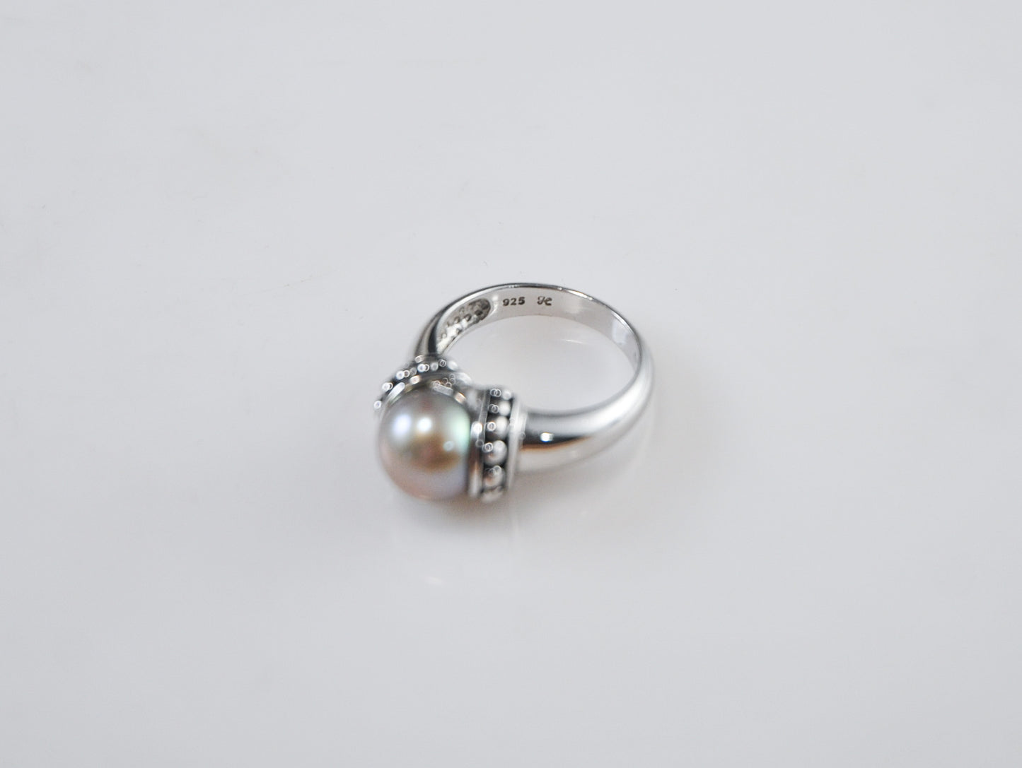 Designer Sterling Silver 9mm Pearl Ring Size 5 1/4