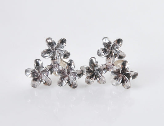 Signed Sterling Silver Plumeria Flower Earrings