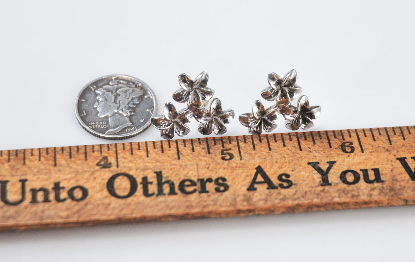 Signed Sterling Silver Plumeria Flower Earrings