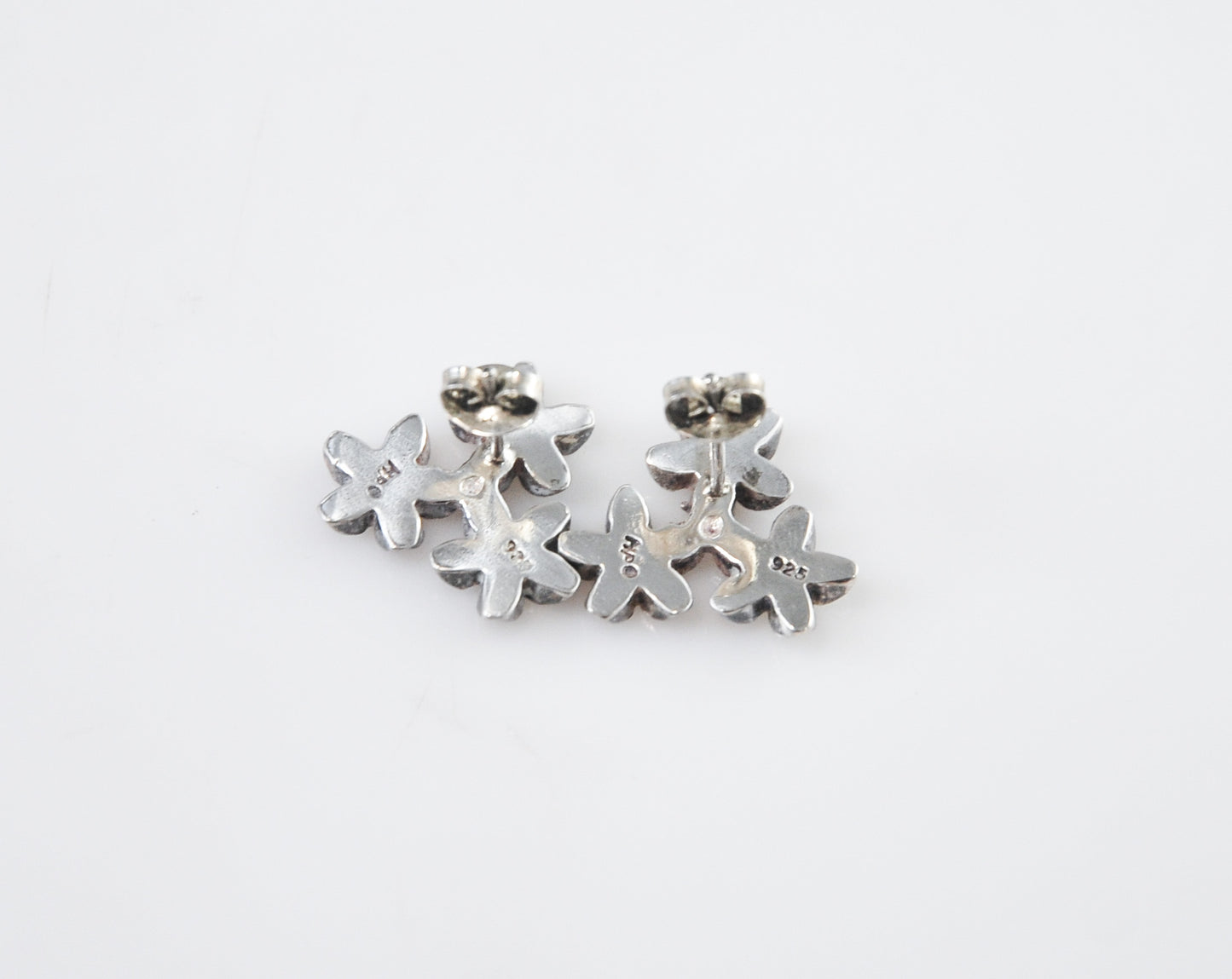 Signed Sterling Silver Plumeria Flower Earrings