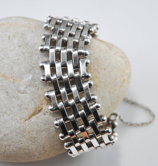 Taxco Wide Heavy Sterling Silver Bracelet