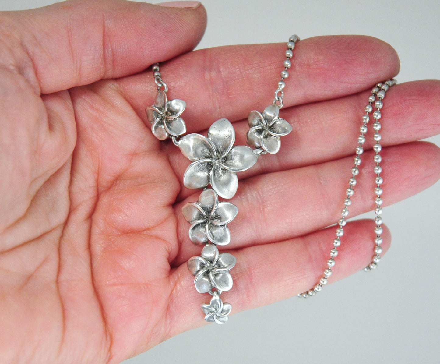 Vintage Sterling Silver Plumeria Y Choker Necklace