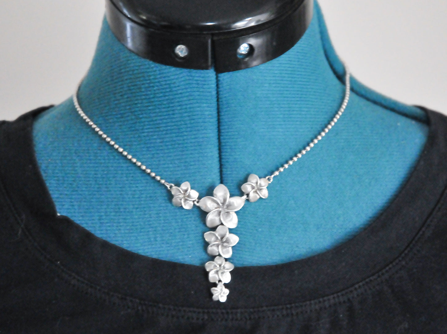 Vintage Sterling Silver Plumeria Y Choker Necklace