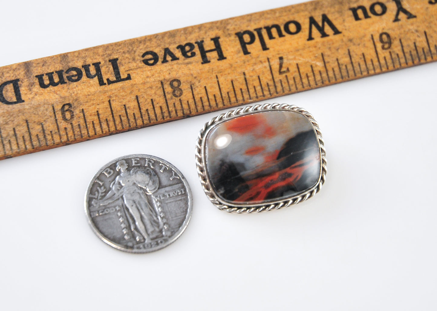 Vintage Navajo Sterling Silver Petrified Wood Brooch