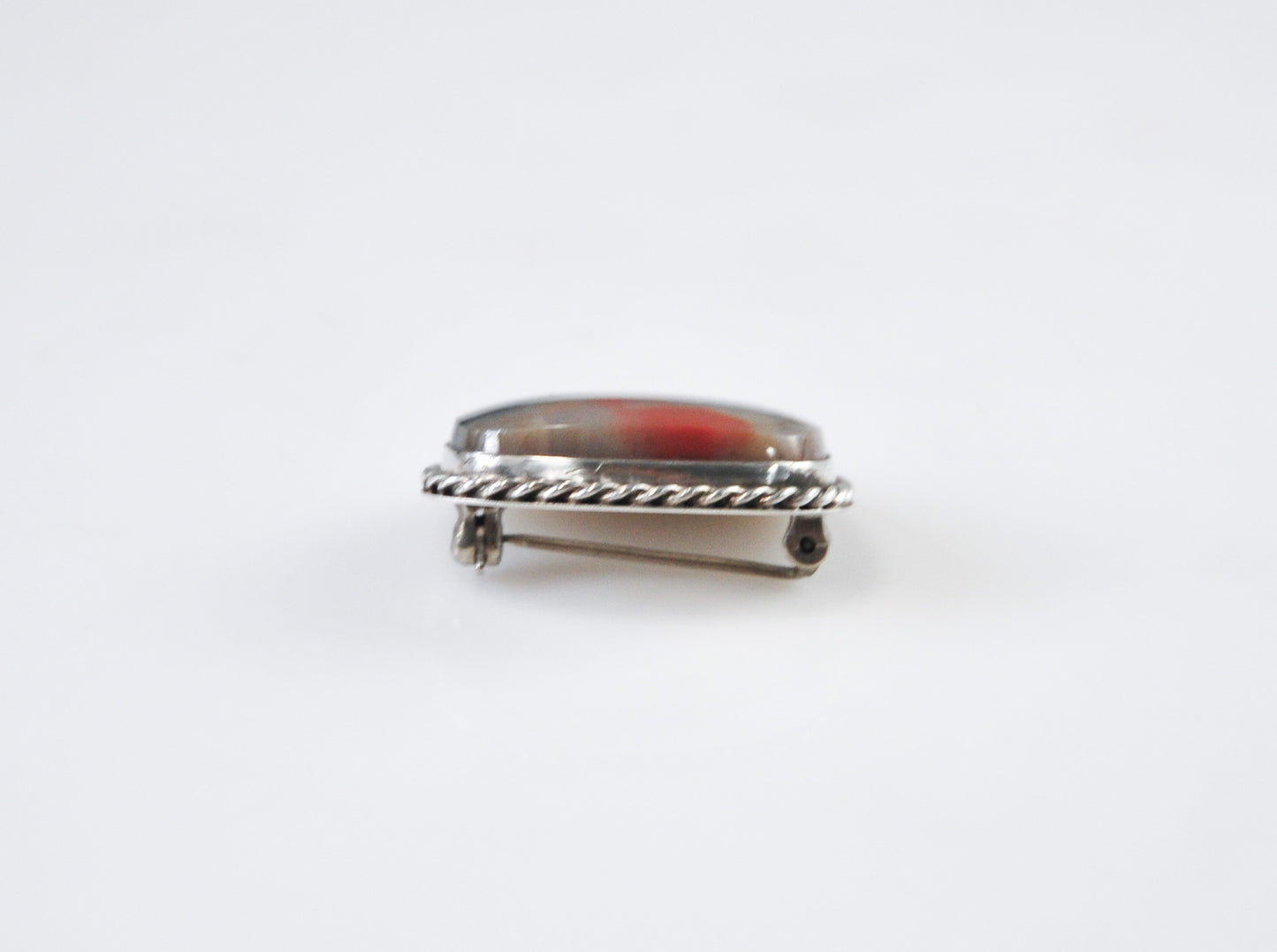 Vintage Navajo Sterling Silver Petrified Wood Brooch