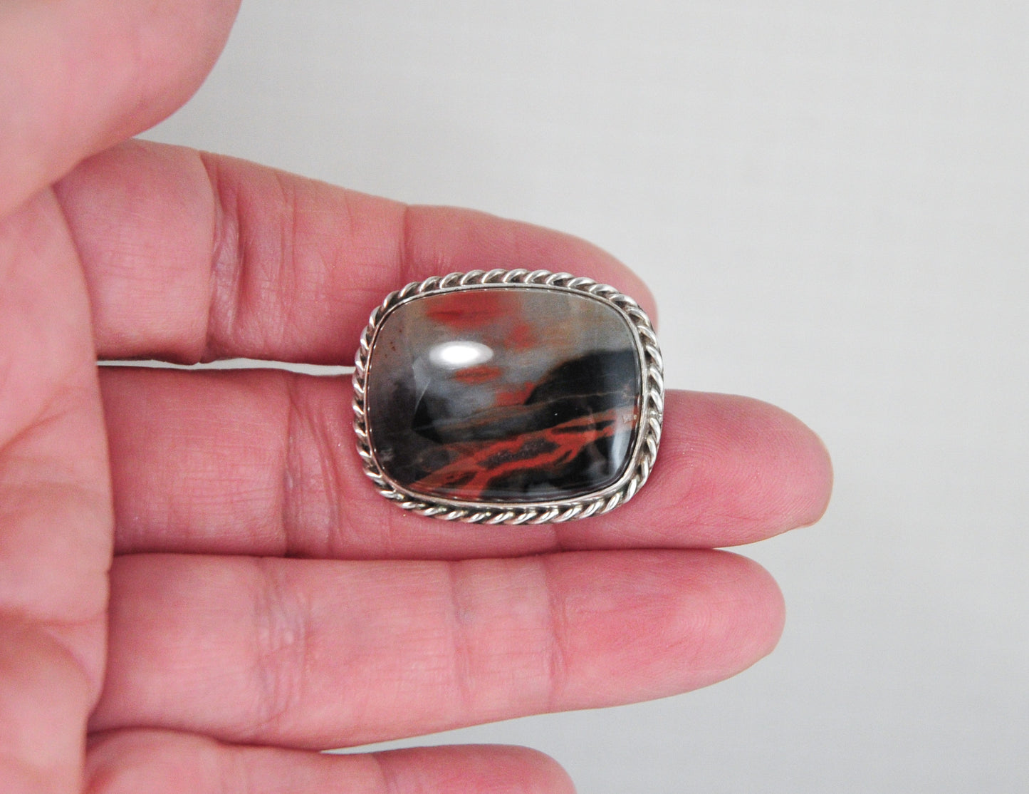 Vintage Navajo Sterling Silver Petrified Wood Brooch