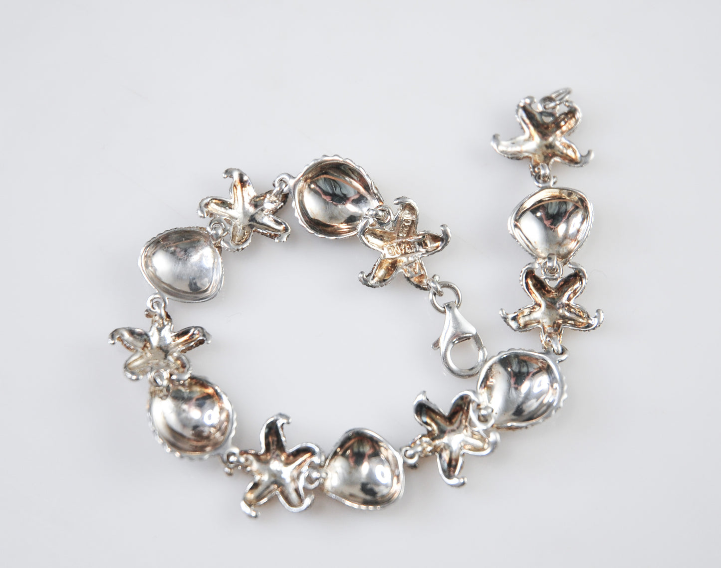 Designer Sterling Silver Seashell Starfish Link Bracelet