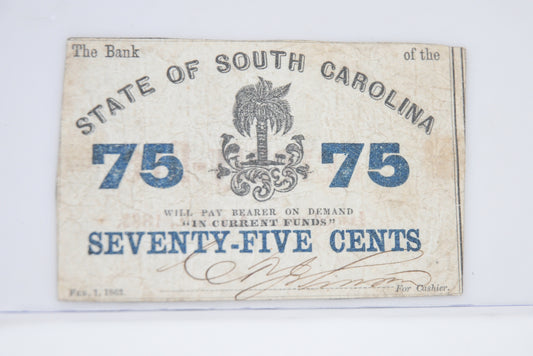 1863 State of South Carolina Fractional Currency Note