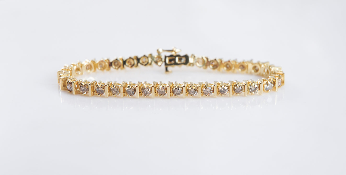 Heavy 14K Gold Champagne Diamond Tennis 4ctw Bracelet