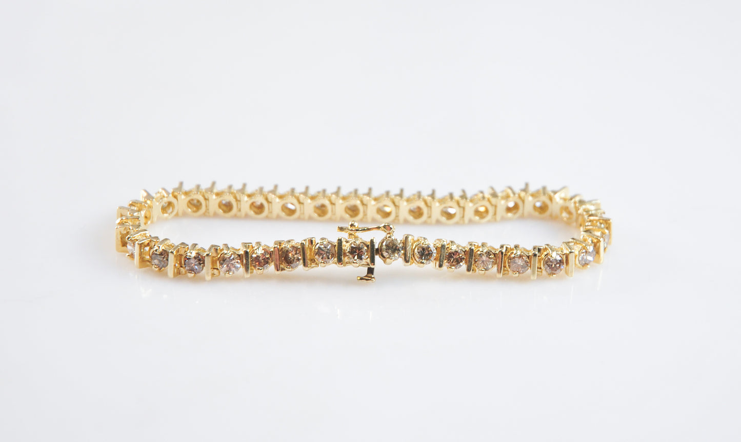 Heavy 14K Gold Champagne Diamond Tennis 4ctw Bracelet