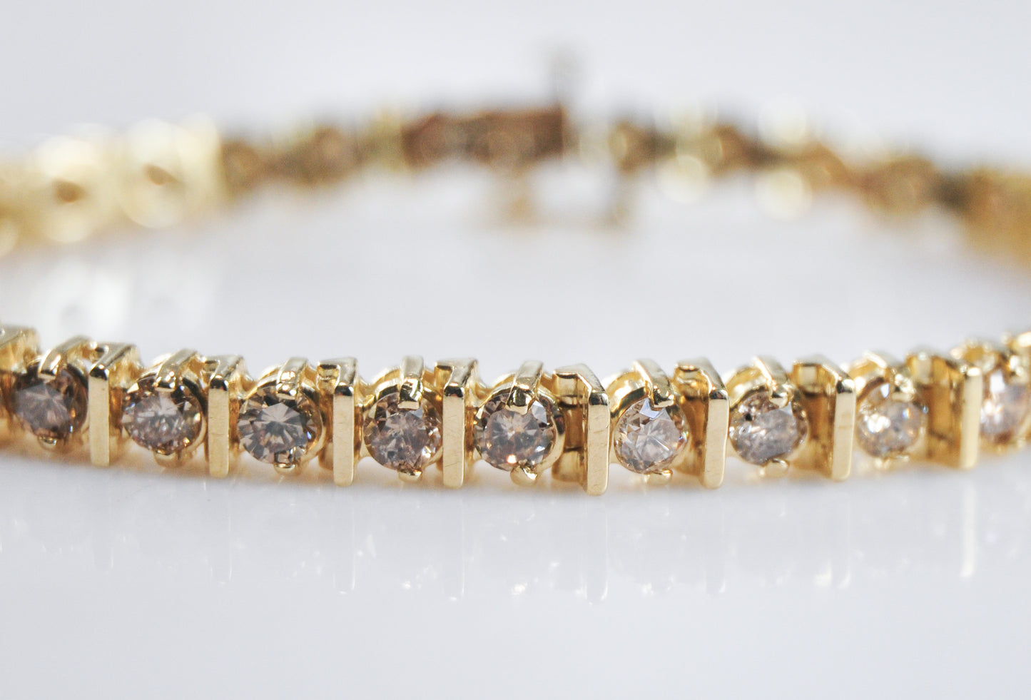 Heavy 14K Gold Champagne Diamond Tennis 4ctw Bracelet