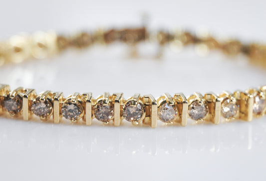 Heavy 14K Gold Champagne Diamond Tennis 4ctw Bracelet