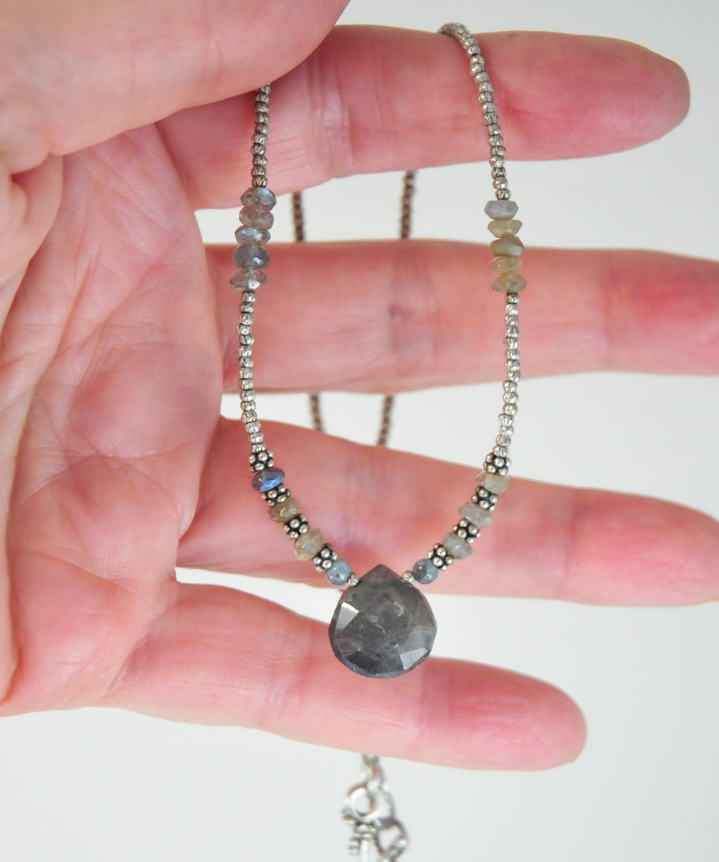 Sterling Silver Labradorite Beaded Choker Necklace