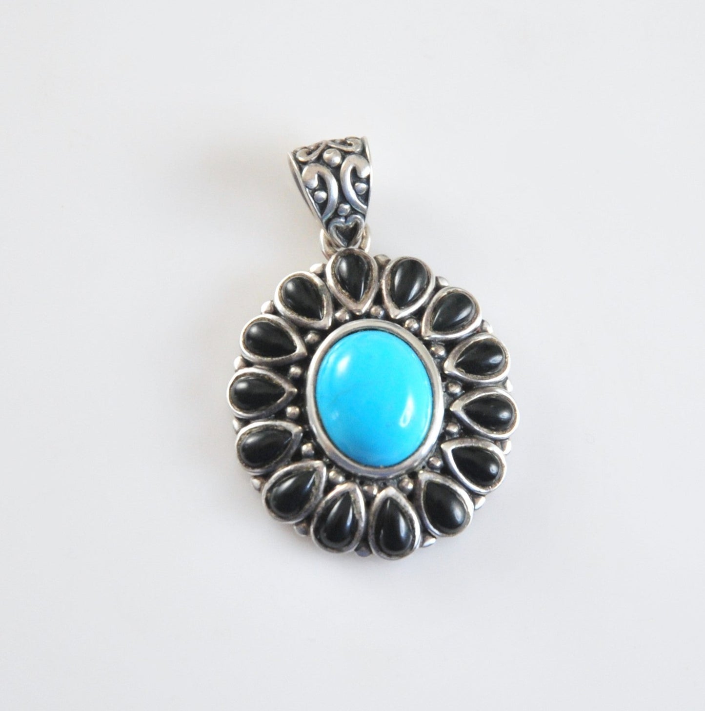 Designer Sterling Silver Turquoise Black Onyx Pendant