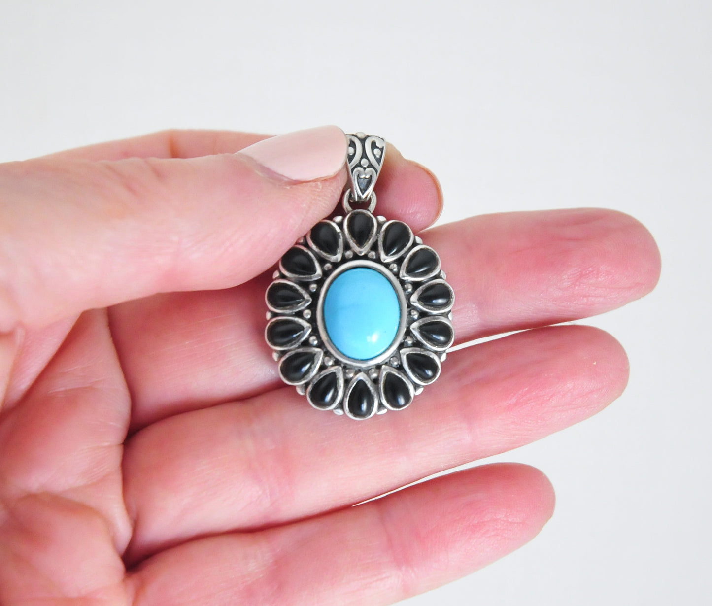 Designer Sterling Silver Turquoise Black Onyx Pendant