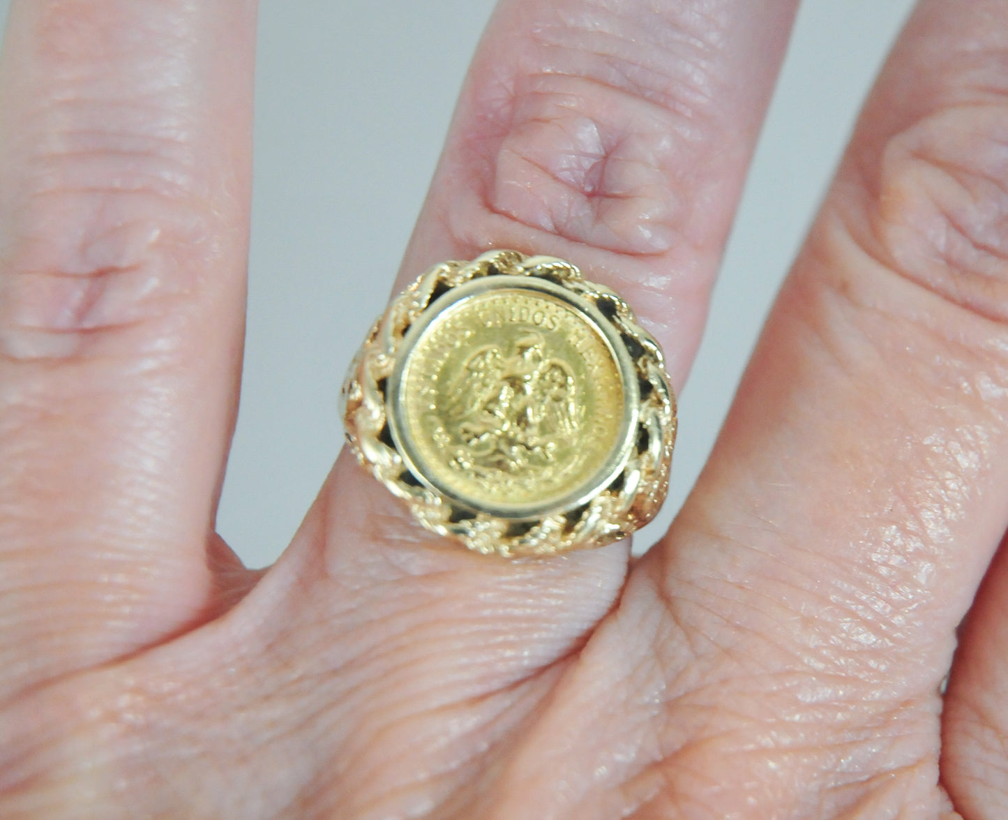 14K Gold 1945 Pesos Coin Ring