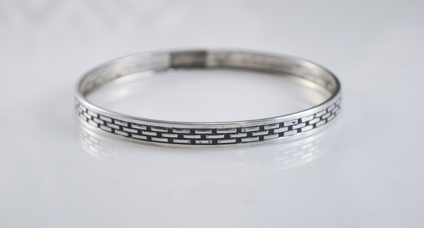 Vintage Sterling Silver Brick Pattern Bangle Bracelet