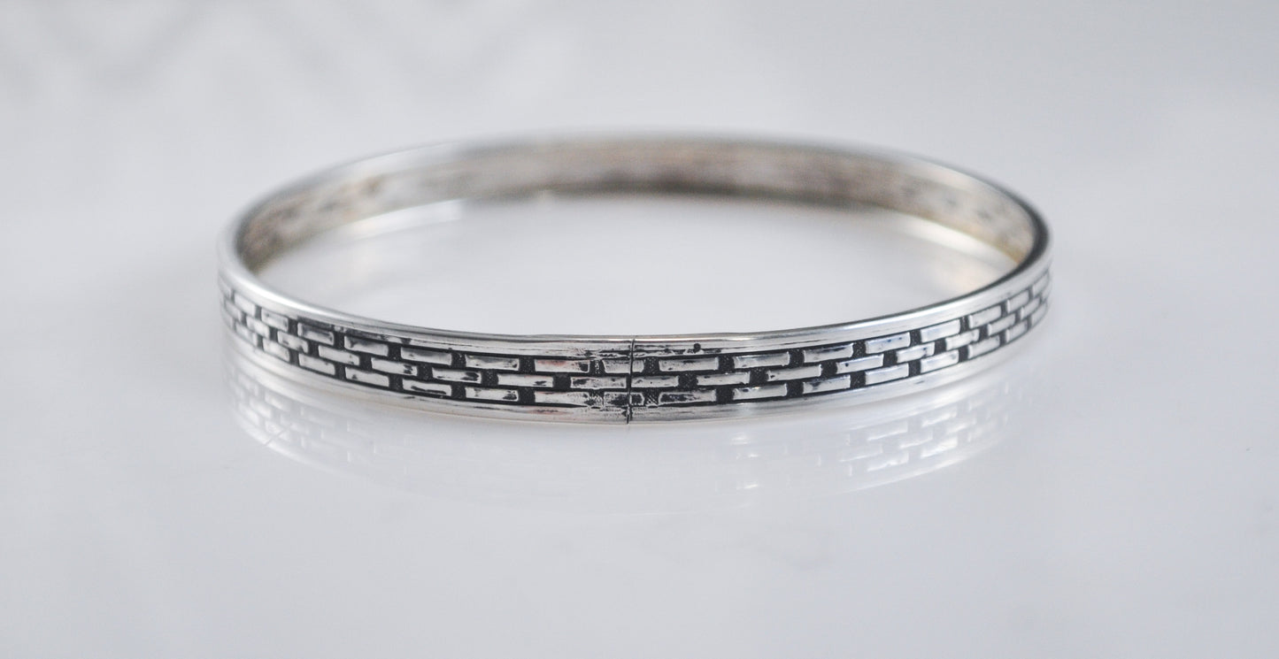 Vintage Sterling Silver Brick Pattern Bangle Bracelet