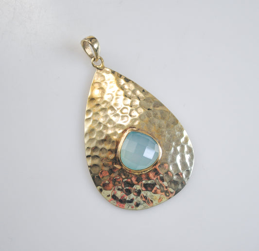 Large Gold over Sterling Silver Chalcedony Pendant