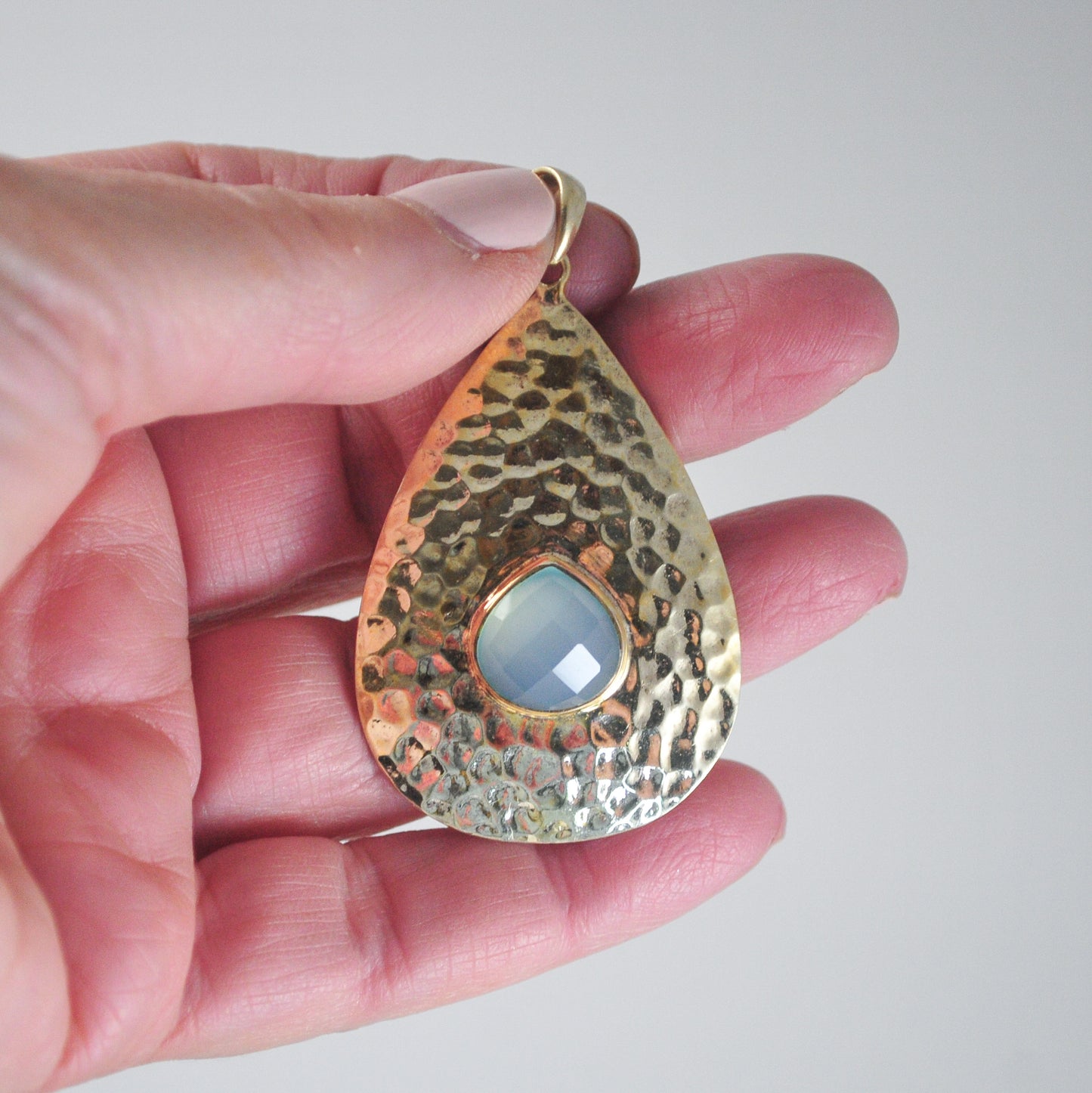 Large Gold over Sterling Silver Chalcedony Pendant