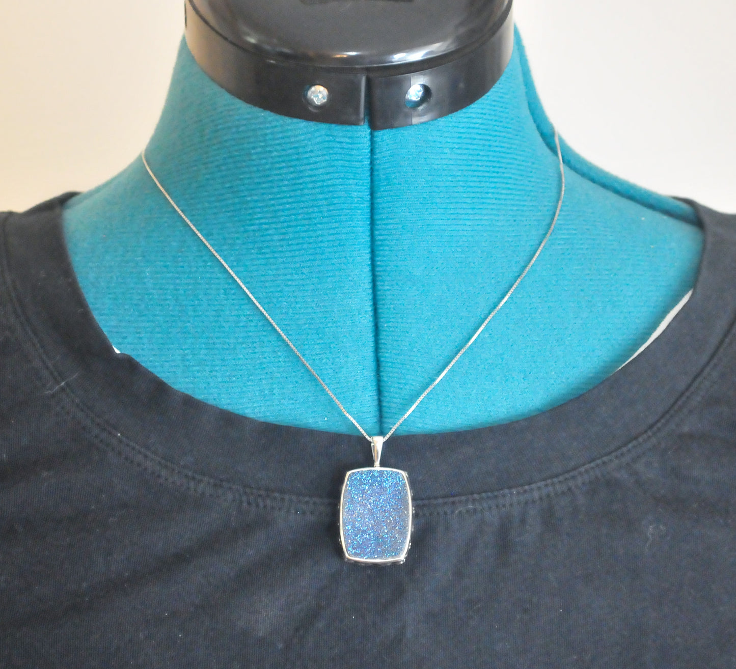 Vintage Signed Sterling Silver Blue Druzy Pendant Necklace