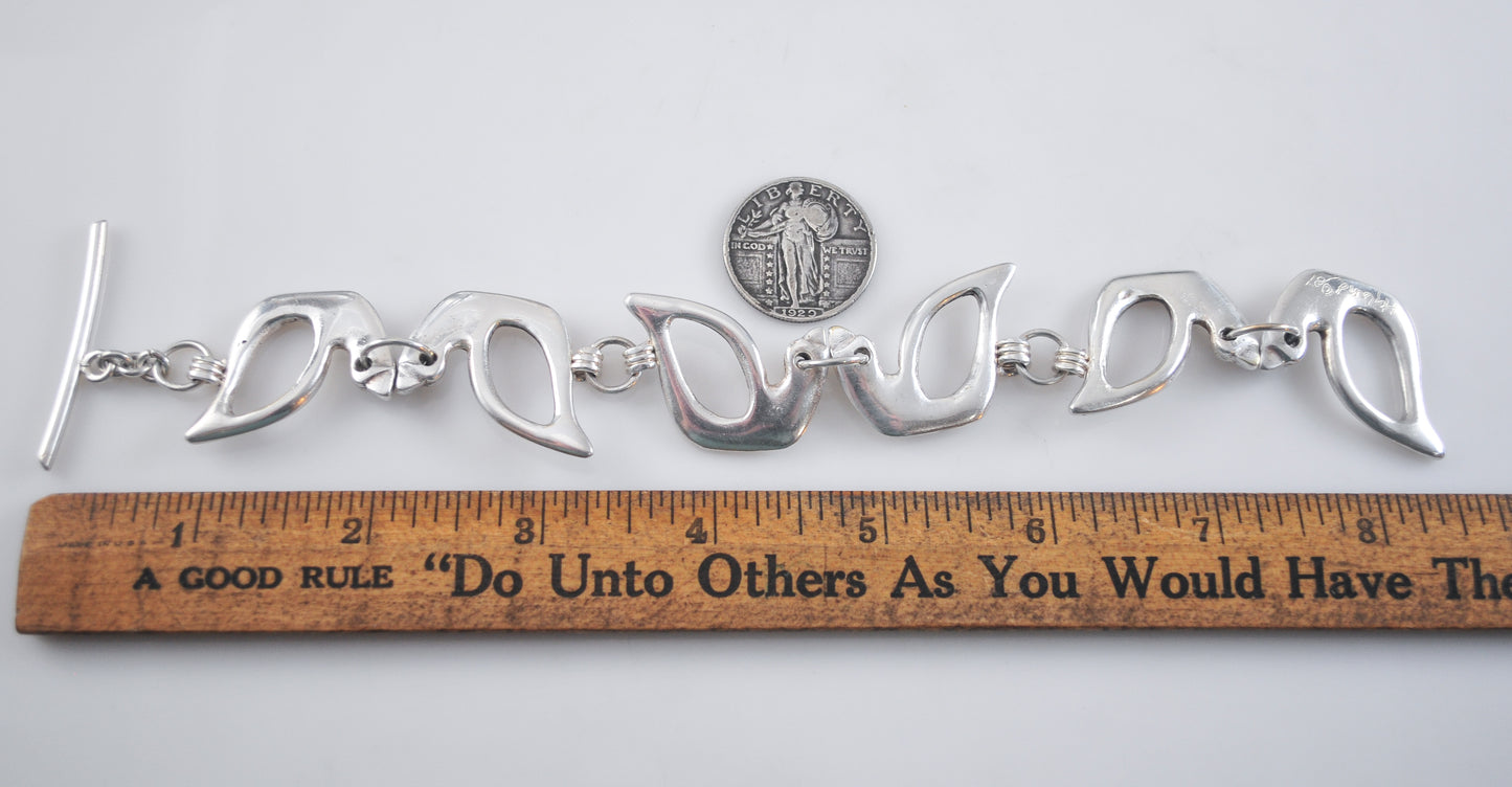 Heavy Artisan Signed Abstract Sterling Silver Bracelet