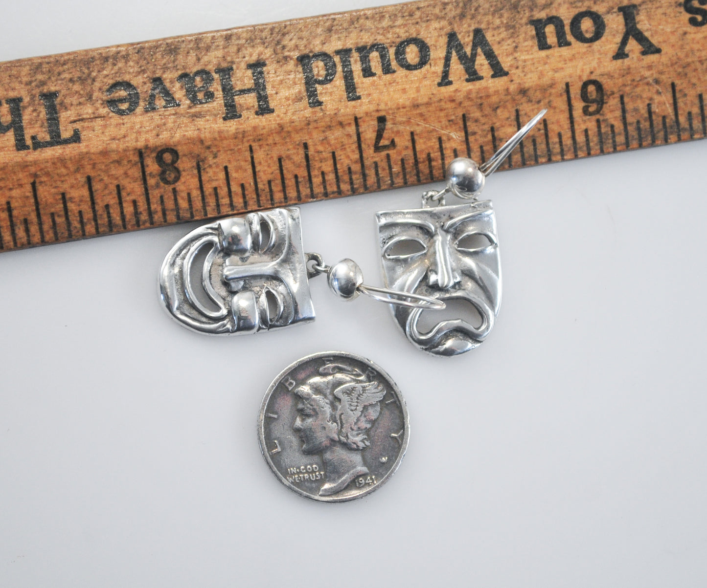 Sterling Silver Comedy Tragedy Mask Earrings