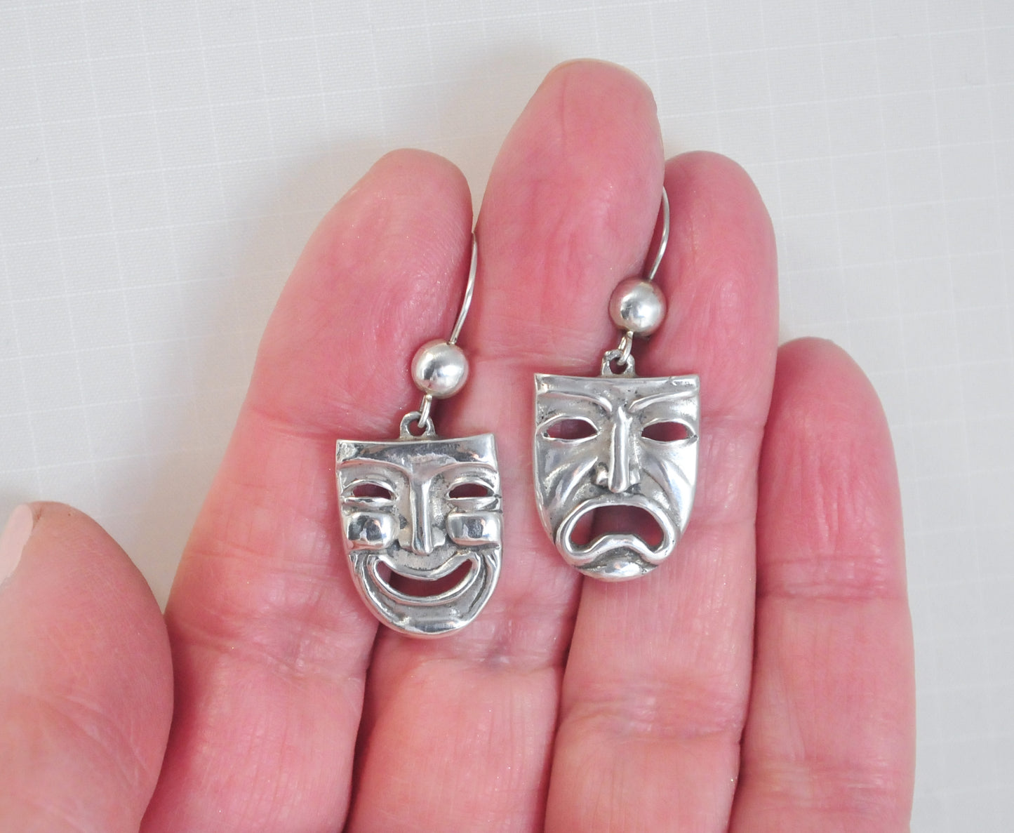 Sterling Silver Comedy Tragedy Mask Earrings