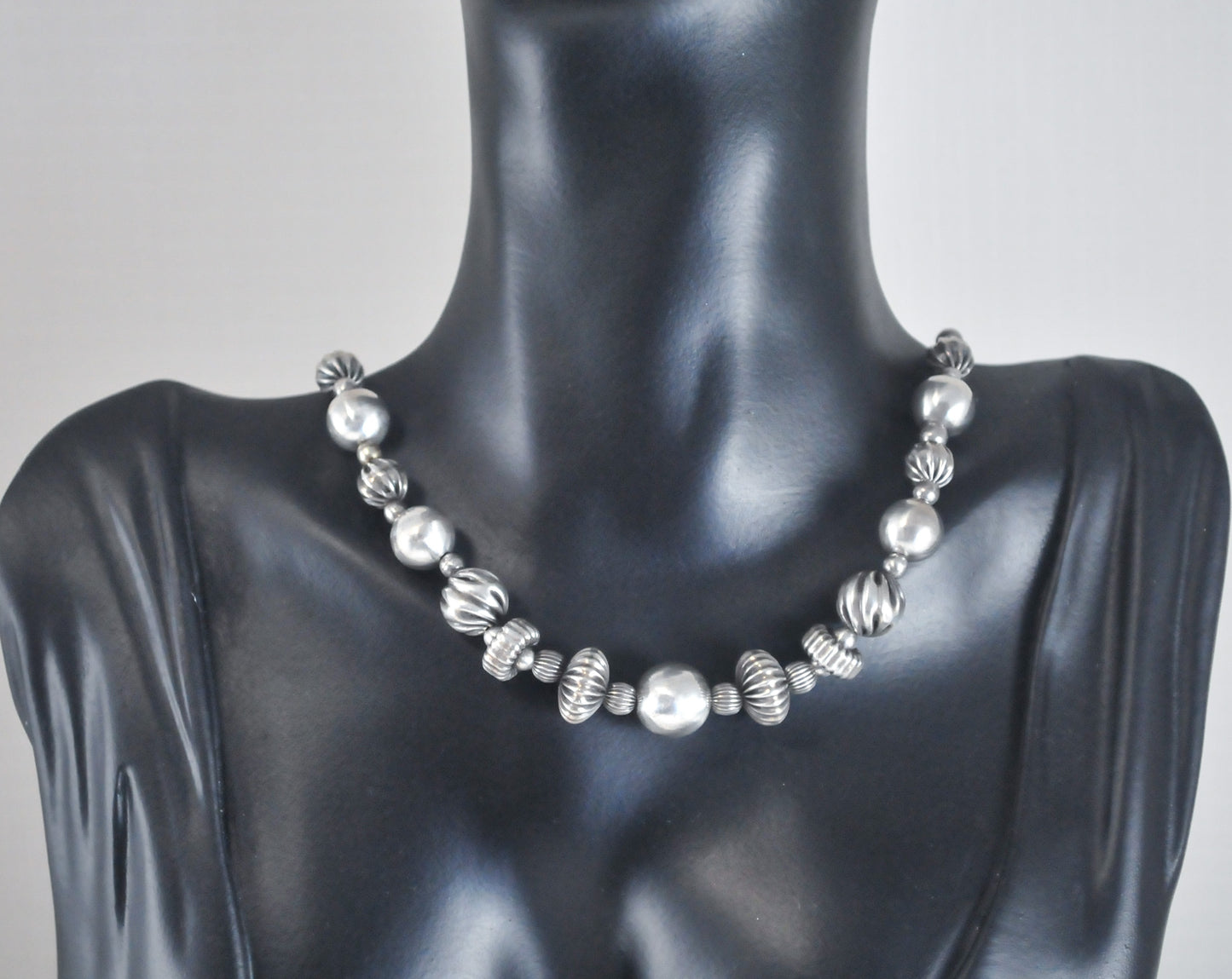 Vintage Southwestern Sterling Silver Beaded Choker Necklace