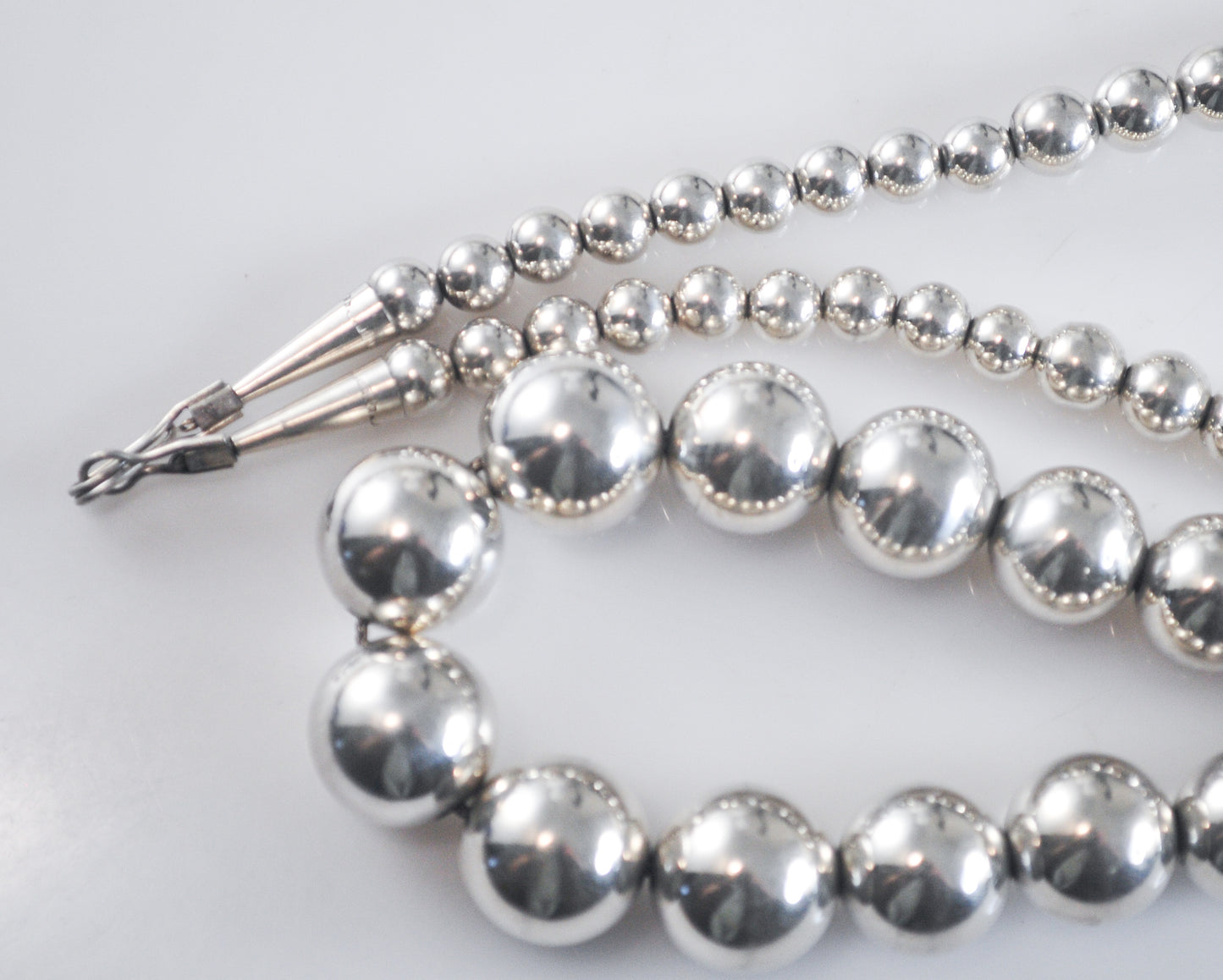 Heavy Sterling Silver Graduated Bead Ball Necklace 30 Inches